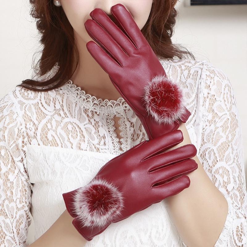 Womens Leather Gloves Winter Lined Fleece Lining Thick Warm Gloves Touchscreen Driving Gloves Winter Cycling Gloves