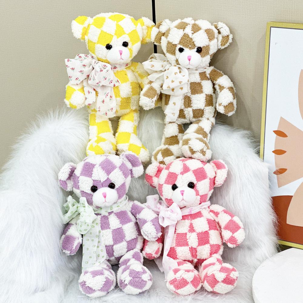 Hot Selling New Teddy Beer Plush Ribbon Checkerboard Teddy Cute Plush Doll
