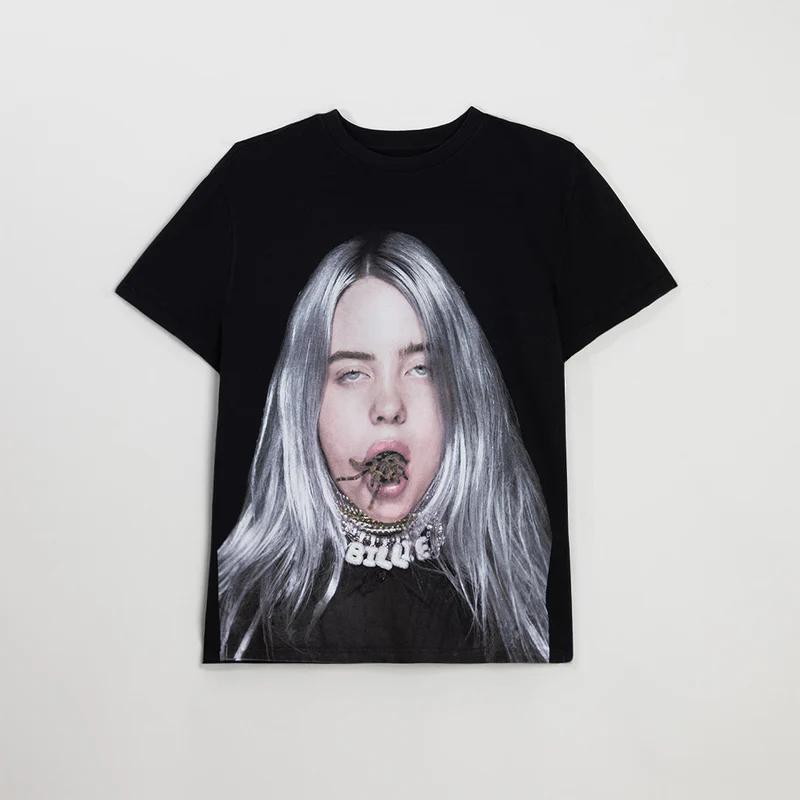 Retro Billie Eilish Spider Portrait T Shirt Dark Aesthetic Concert Fans Casual Oversized Short Comfortable