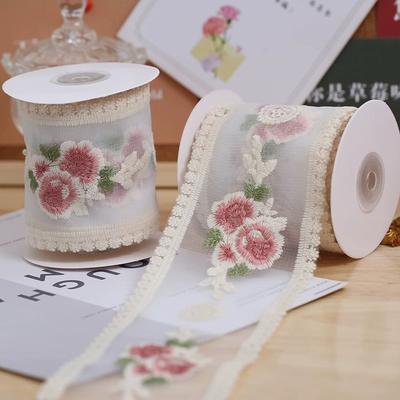 Width 8.5Cm/3.34In Length 420Cm/165.35In Pink Flower Embroidery Lace Ribbon Fabric Decoration Various Diy Accessories Crafts