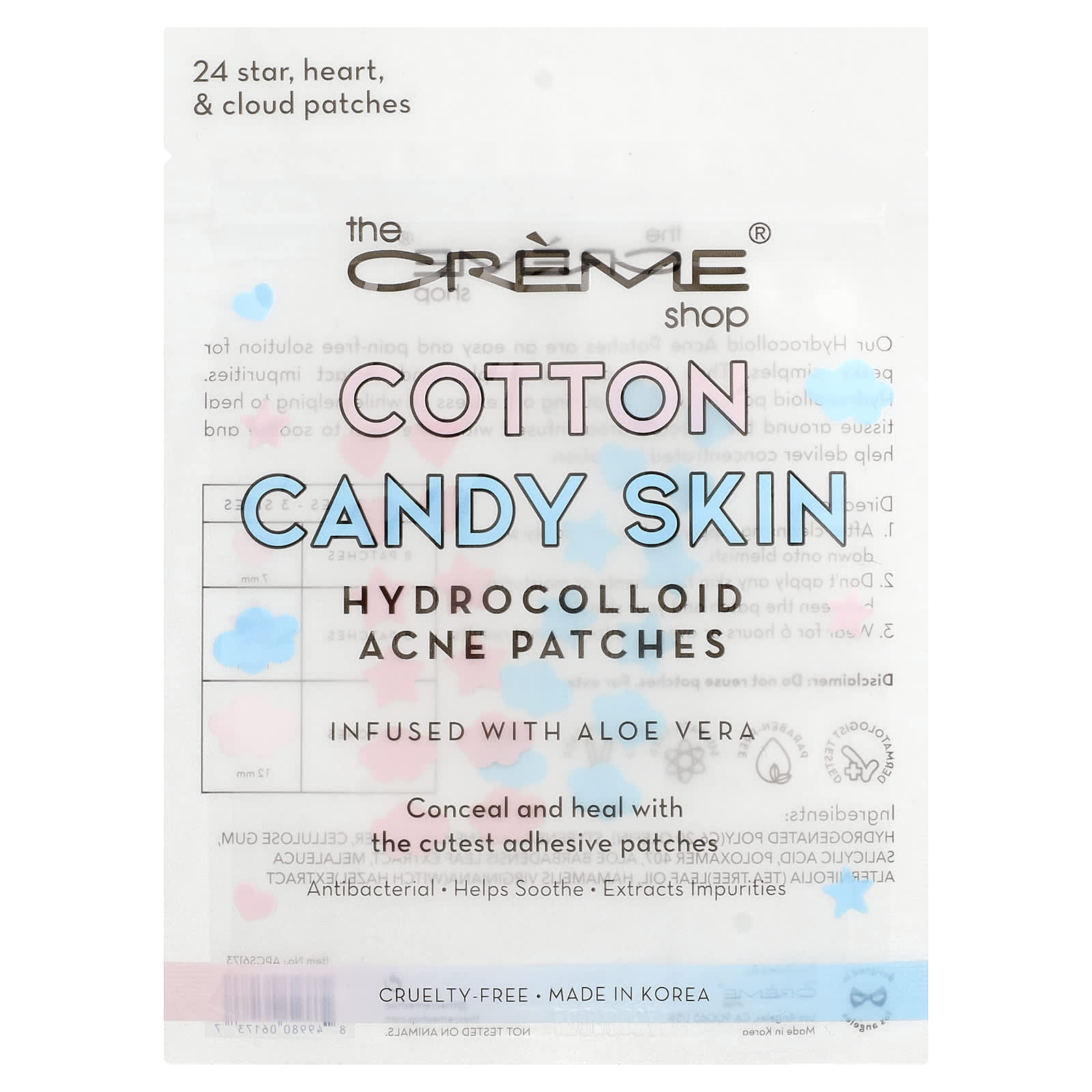 

The Creme Shop, Cotton Candy Skin, Hydrocolloid Acne Patches, Star, Heart & Cloud, 24 Patches