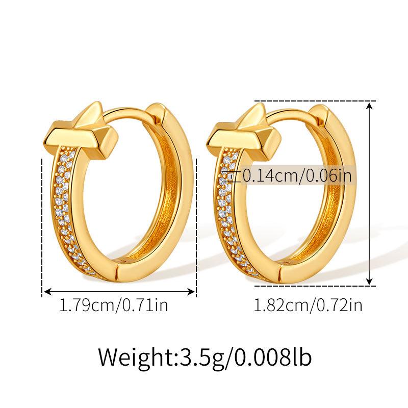 Women Fashion 18k Gold Plated Zircon T Shape Geometric Commute Earrings