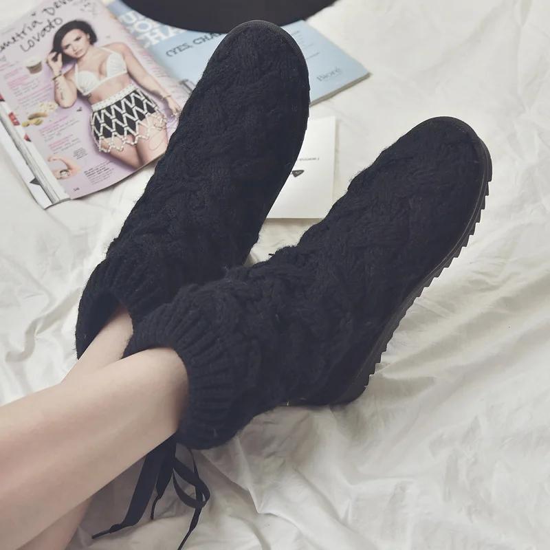 Knitted Woolen Snow Boots Women  Winter Creative Korean Plush Fashion Cotton Shoes Trend Anti Slip Warm Flat Casual Shoes