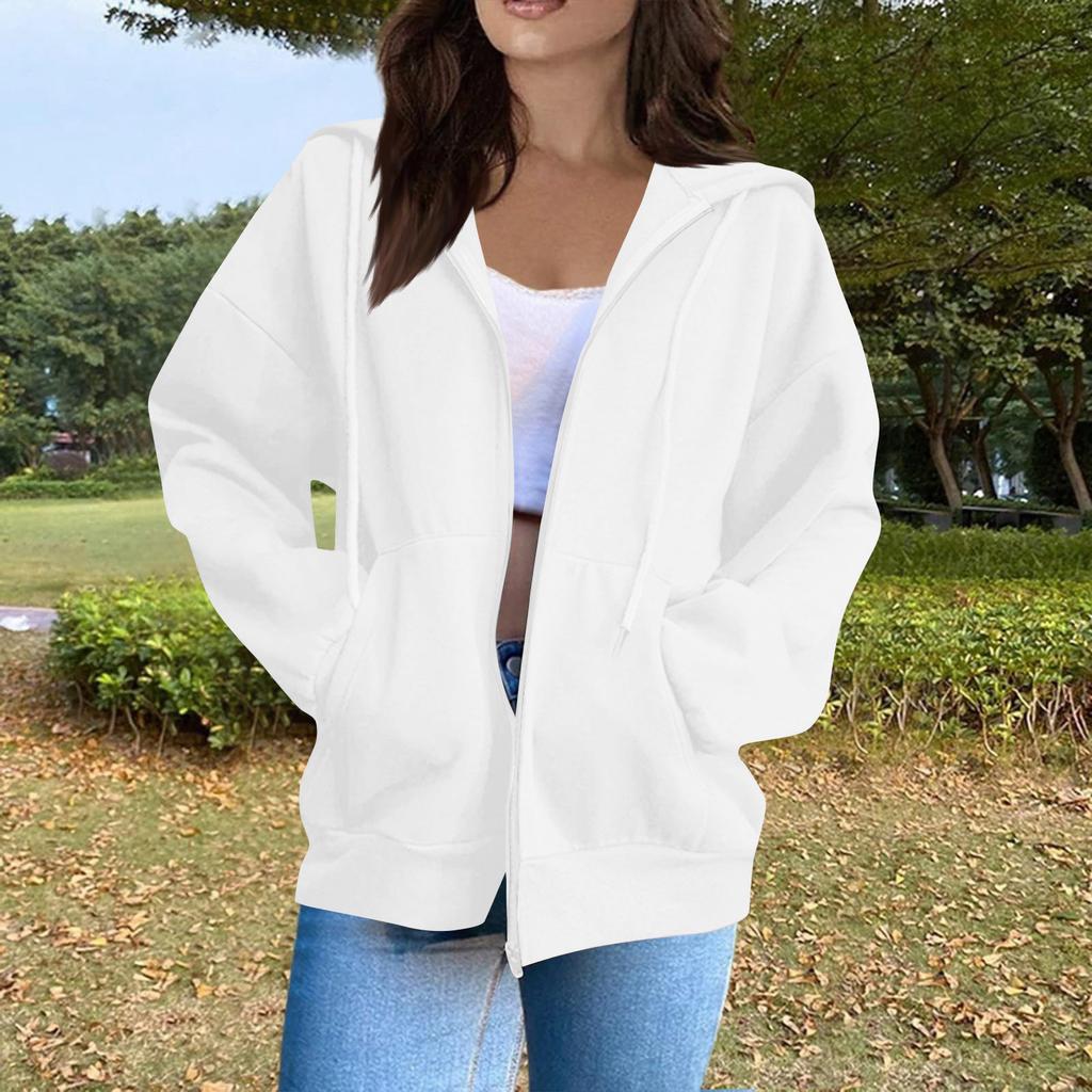 Women's Fashion Casual Long Sleeve Solid Color Hooded Sweatshirt Tops