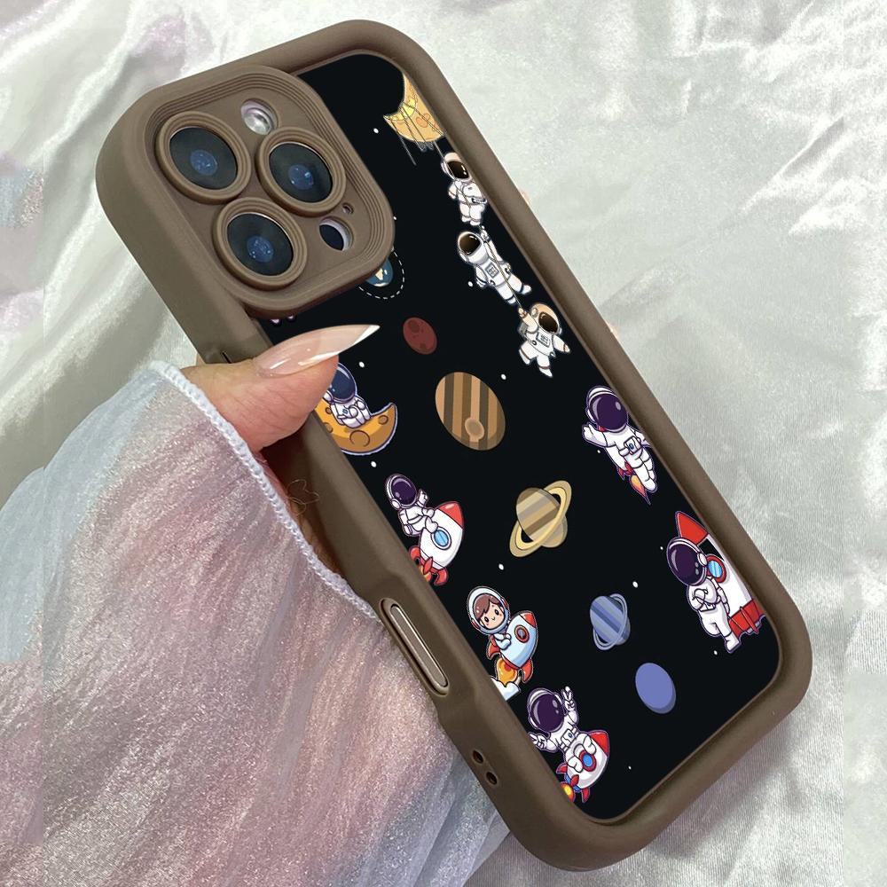 JT197 Cute Astronaut for iPhone 17 16 15 14 Pro Max Samsung S26 S25 Ultra A17 A16 A07 A56 A06 A55 Xiaomi 15T Redmi 15c 14C Note 13 14 Soft TPU Case