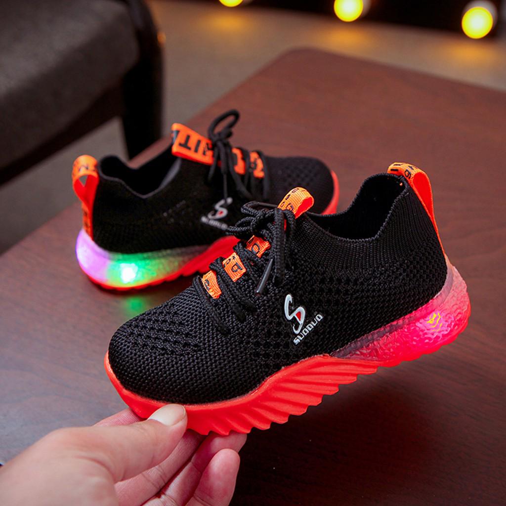 Children Kid Baby Girls Boys Letter Led Luminous Sport Run Sneakers