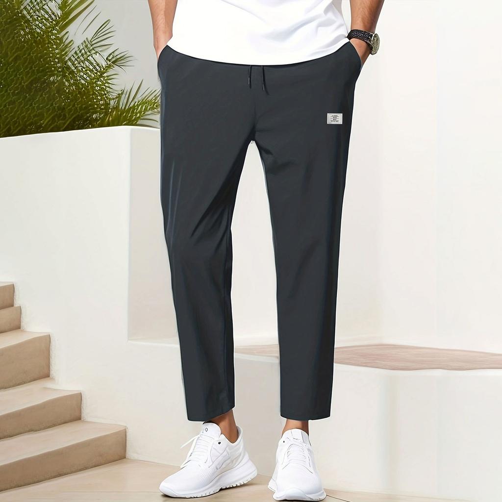 Pantalon Casual Homme Couleur Unie Jambe Droite Neuf Points Pantalon de Sport Mode Casual Homme