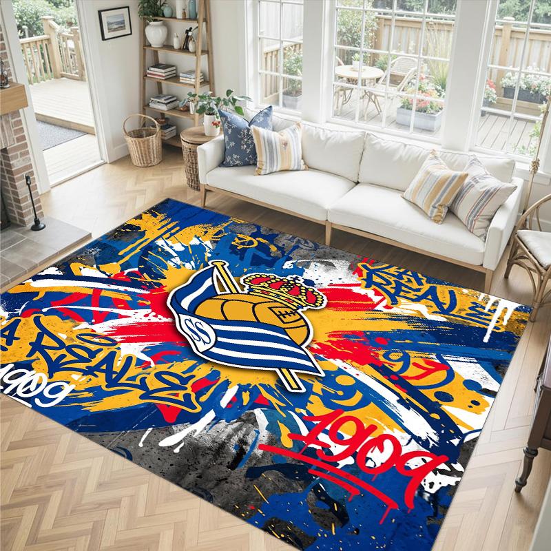 Real Sociedad FC Design Crystal Velvet Carpet Cozy Non?Slip Printed Rug For Bedroom Living Room Entrance