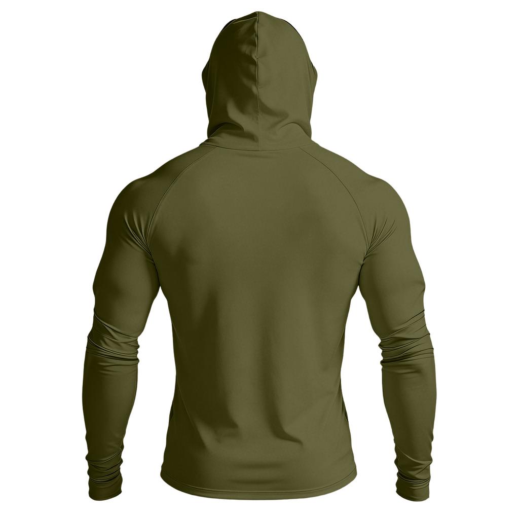 Men’s Long Sleeve Hooded Shirt with Face Cover Lightweight Breathable Athletic Pullover for Outdoor Sports Activities