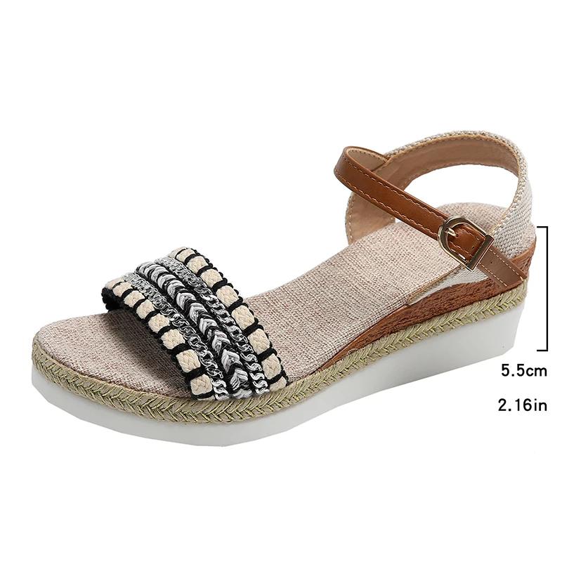 Fashion Retro Checkered High Heel Sandals for Women New Back Strap Thick Bottom Sandals Woman Summer Round Toe Anti-Slip Sandalias Mujer