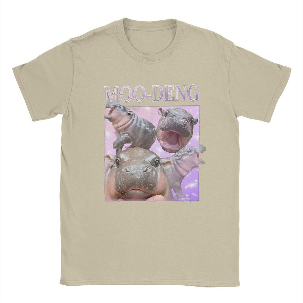 Funny Moo-Deng The Famous Baby Pigmy T-Shirt Men 100% Cotton T Shirt Hippo Moodeng Short Sleeve Tee Shirt Gift Idea merchandise