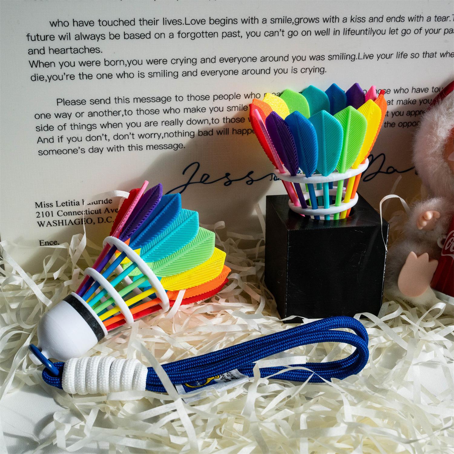 Colorful Badminton Keychain, 3D Shuttlecock Bag Charm with Braided Rope Clip