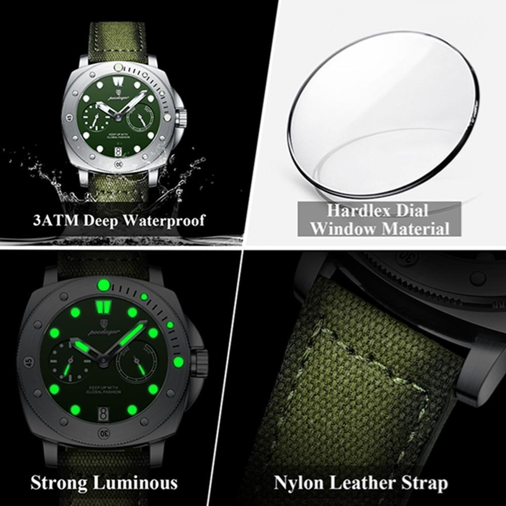 POEDAGAR High Quality Military Watch For Man Waterproof Luminous Date Fashion Men Clock Nylon Leather Quartz Watches
