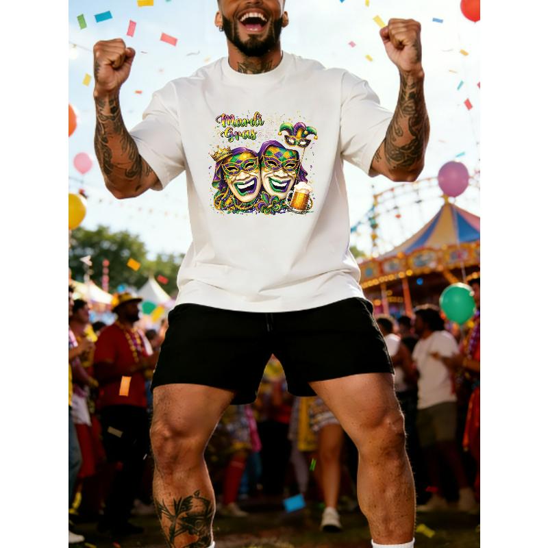 

Carnival atmosphere is welded to the body! Mask, beer print, T-shirt party, wear it directly in C position. XXL білий