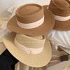 Vintage Large Brimmed Straw Hat for Women Summer Beach Flat Top Sun Protection and Sunshade Hat Beach Fisherman Hat Beach