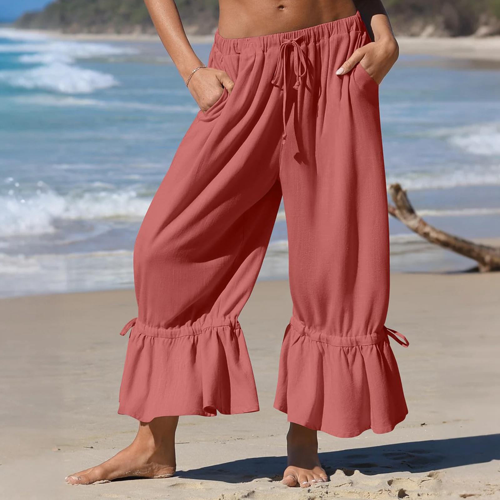 

Women s Linen Wide Leg Pants Casual -Inch Pleated Tie & Drawstring Loose Fit Jeans XL