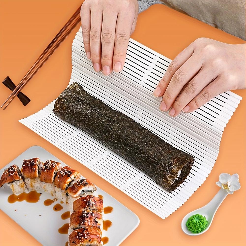 Portable Sushi Roller Mat with Plastic Rice Curtain - White Sushi Making Tool for Home & Picnics, Sushi Making Supplies