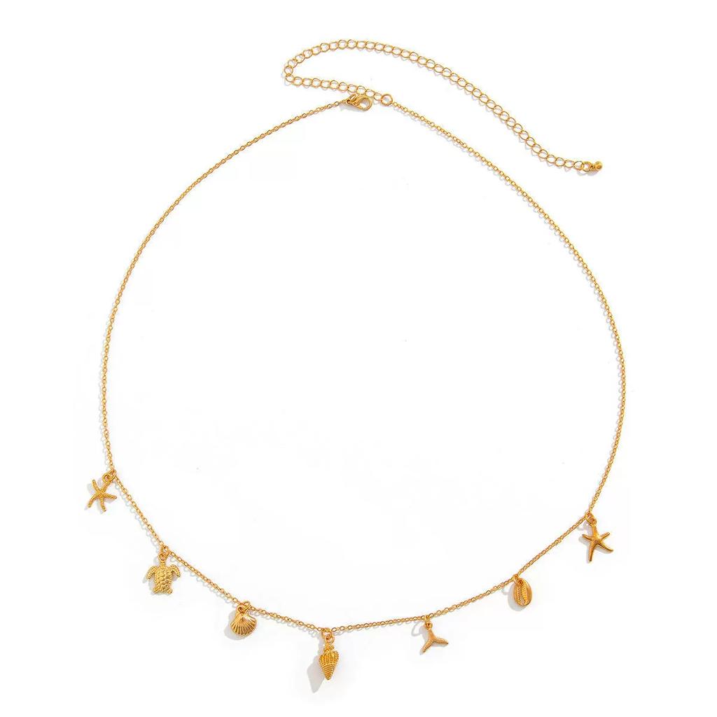 Urlaubsstil Seestern Muschel Fransen Taillenkette Damen, einfache Imitationsperle Fischschwanz Schildkröte Schmuck Damen