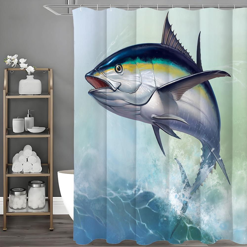 

Тунец, выпрыгивающий из моря, Занавеска для душа, Декоративная занавеска для душа для ванной комнаты, Водонепроницаемая занавеска для душа с крючками 90*180cm