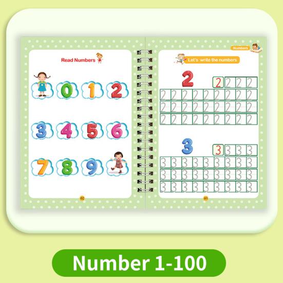 4Pcs Writing Exercise Book Practice Copybook Handwriting Workbook Kit with Letters Numbers English Grooved Learning Activity Workbook for Kids