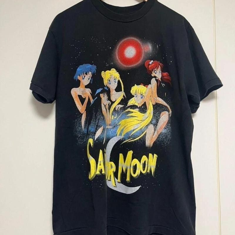 Sailor Moon Anime 1990's Vtg Rare Design Black Unisex Summer New Vintage Fashion Men's and Women's Streetwear