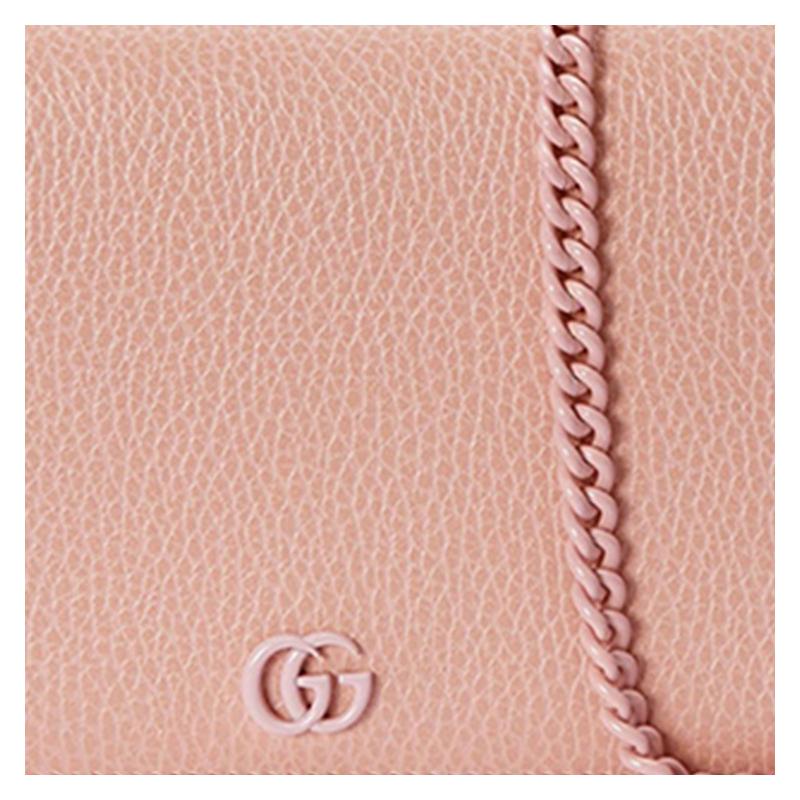 Gucci GG Marmont series snap closure detachable chain shoulder strap leather chain bag wallet shoulder crossbody bag mini women's light pink