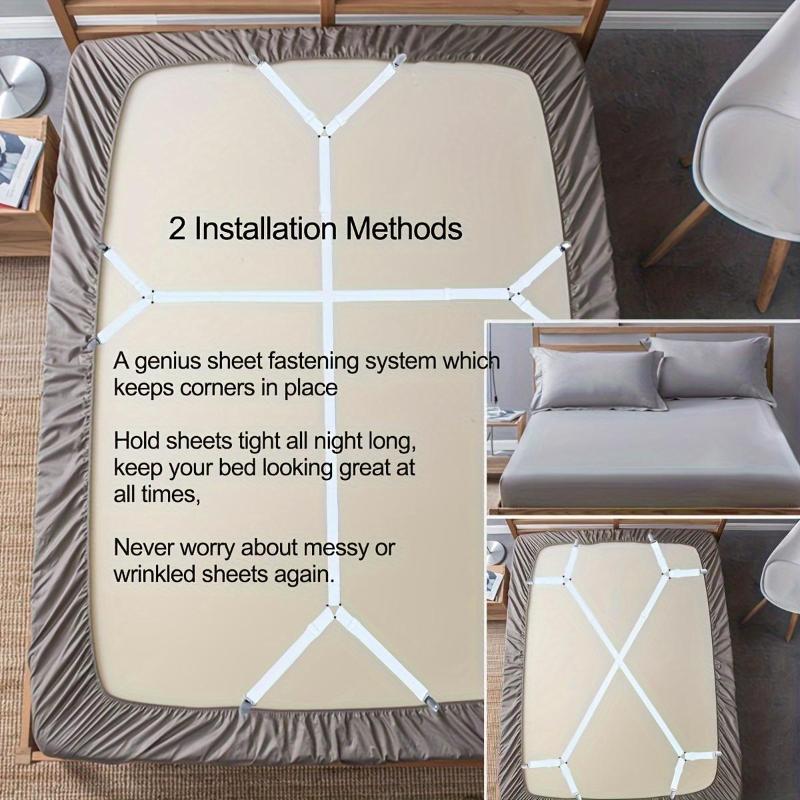 Fascia Regolabile a 2 Pezzi per Lenzuolo - Supporto Incrociato per Tutte le Misure di Materasso, Fissaggi Triangolari Elastici, Nylon Nero, Porta Lenzuolo