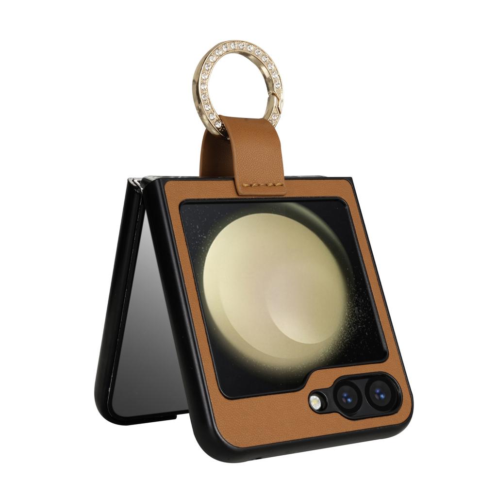 Luxury Ring Buckle Holder Leather Diamond Case For Samsung Galaxy Z Flip 6 5 4 3 5G Flip6 Flip5 Shockproof Phone Cover Fundas