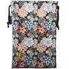 Senshishuin Nishijin Brocade Drawstring Bag Colorful Flowers in Full Large (Lined) - Bloom/Navy,