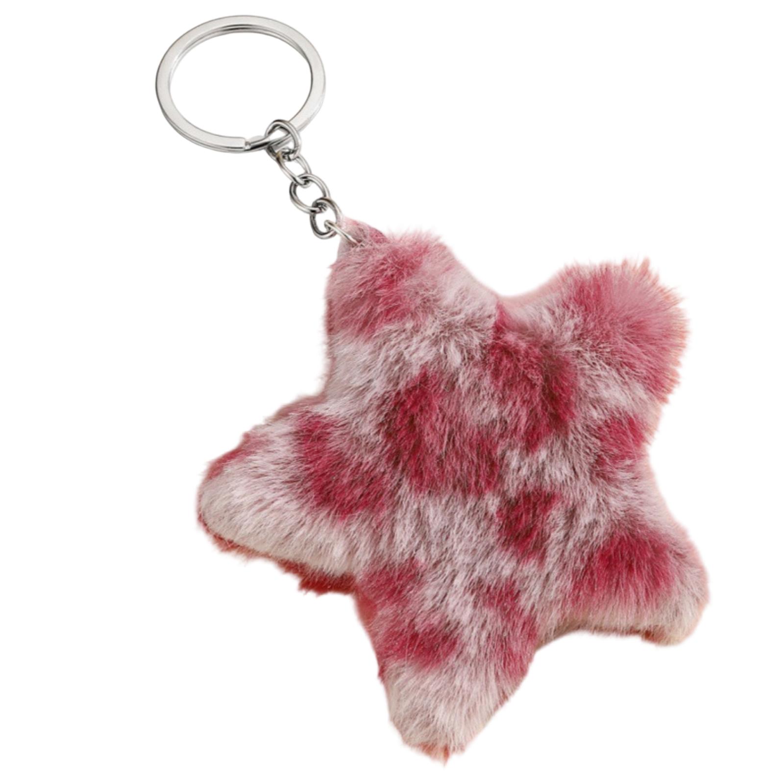 Leopard Print Plush Star Keychain Keyring for Bag Decoration One Size