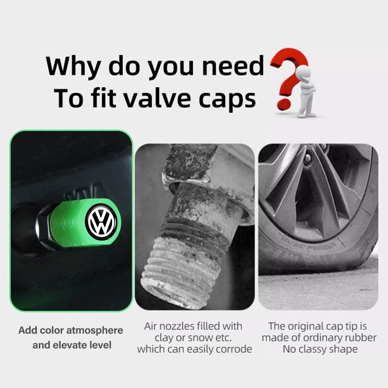 Valve Stems Caps 4PCS Car Luminous Tire Valve Cap Fluorescent Night Glowing Decor For Volkswagen VW Passat Golf 4 5 6 Tiguan Pol zg4