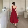 2025 Elegant Red Swing Skirt Dress: New French-Style Suspender for Women