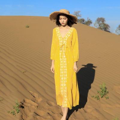 Retro Ethnisches Strandkleid: Schnürbund Feenstil f563