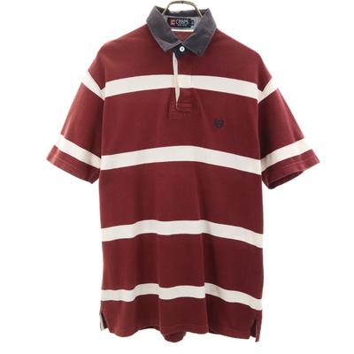 Border Pattern Short Sleeve Polo Shirt LL Bordeaux Kanoko Hiyoku Men's Used
