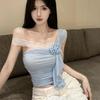 Off-Shoulder Lace Patchwork Vest: Flattering Slim-Fit Korean Style Top