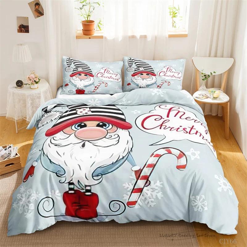 3Pc Duvet Cover Cute Cartoon Dwarf Christmas Series Bedding Set For Kids And Adults Single Double Queen 220X240 Room Decor Gift