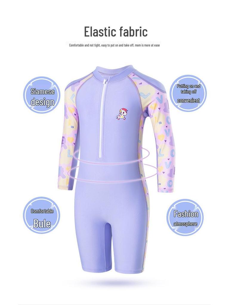 Girls' Cartoon Sunscreen Quick-Dry Swimsuit – Short & Long-Sleeved Options