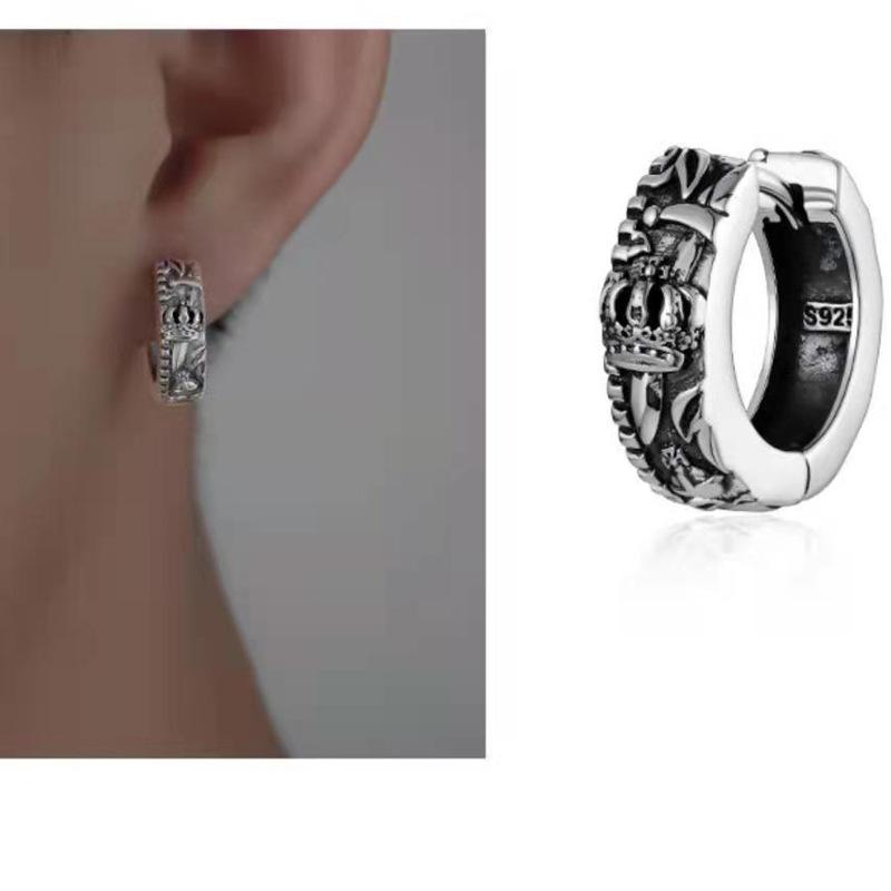 Earrings Men's Premium Sense Retro Cross Crown Boys' Earrings Single Personalized Trend Brand Versatile Men's and Women's Earrings