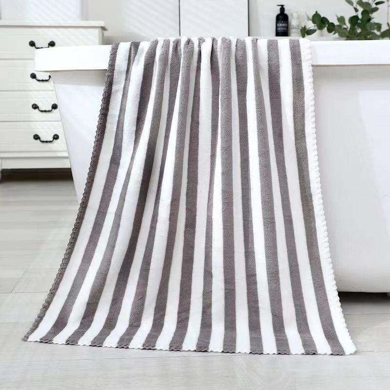 Thick Towel Absorbent Facial Towel Striped Coral Velvet Bath Towel Quick Drying Beach Towel Household Motion Bath Bath Towel