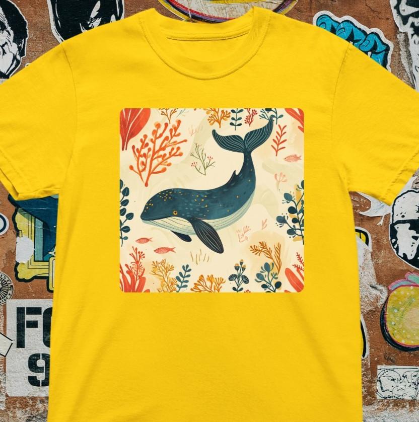 Whale Ocean T-Shirt Marine Life Graphic Tee Underwater Nature Art Shirt Cute S