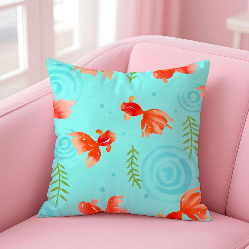 Cute and Childlike fishes Cushion Cover Pillow Case Soft Skin Friendly Fabric  Concealed Zipper