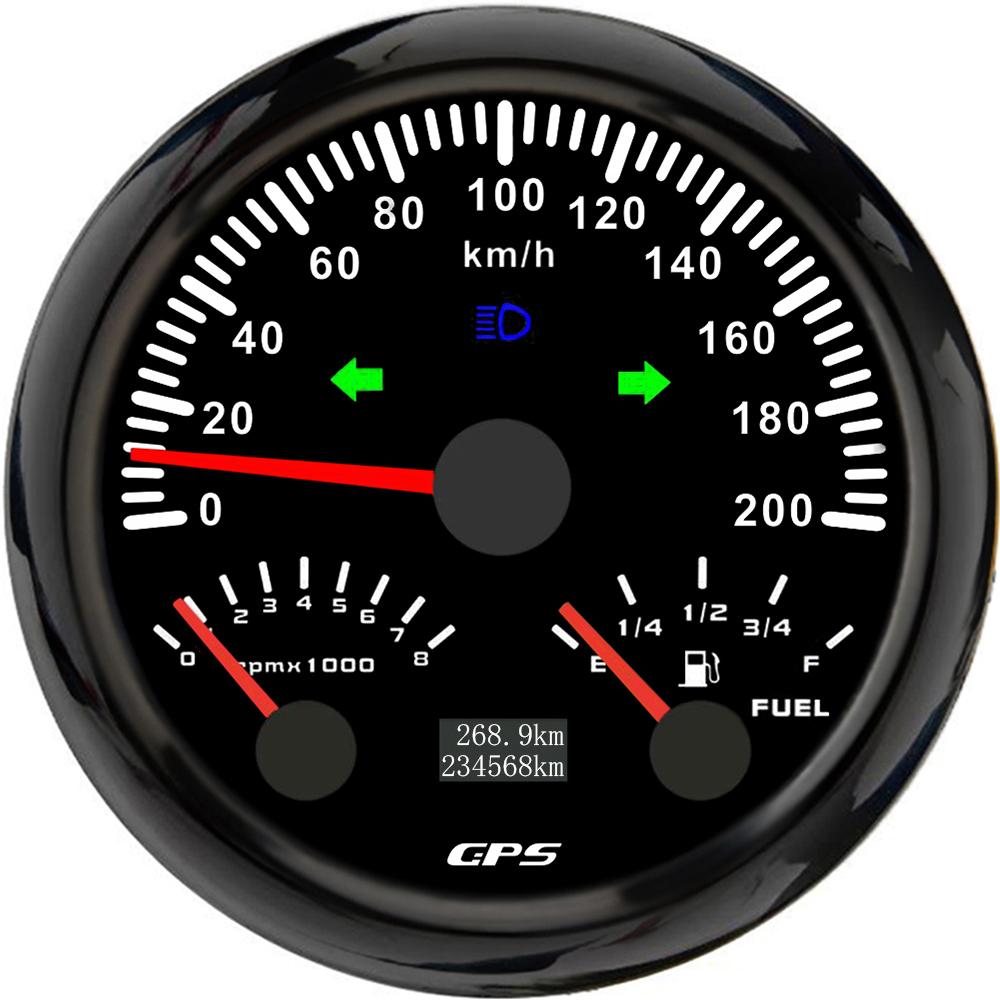 ELING Car Boat Universal 85mm 3 in 1 Multifunctional 200kmh GPS Speedometer with 8KRPM Tachometer Fuel Level 7 Colors Backlight