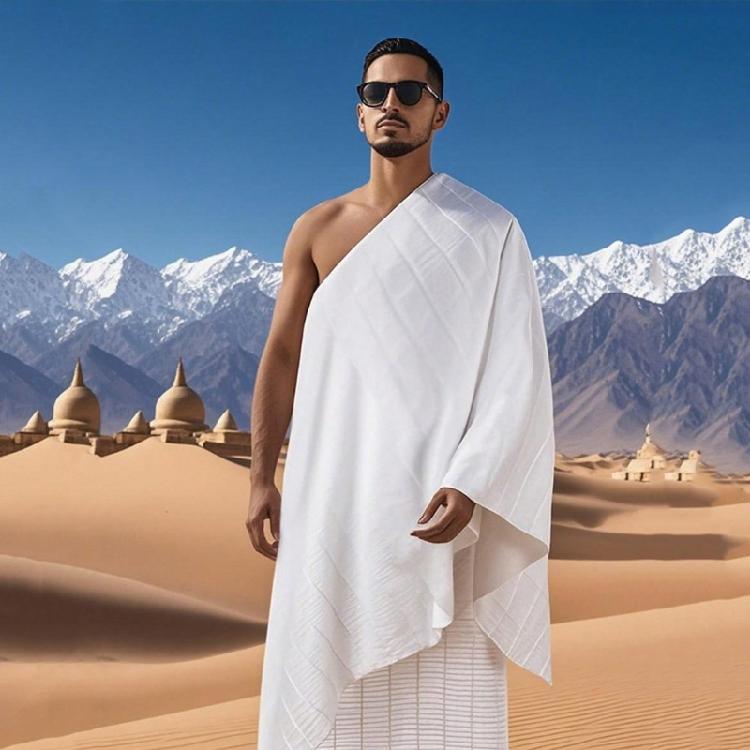 Natural  Ehram Ahram Hajj and Umrah Towel Set Ihram for Men 110×210 Cm (43×82.68 In) Islamic Clothing Ihram Towel Set