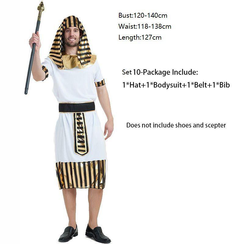 

Deluxe Pharaoh Men Egyptian King Costume Desert Prince Queen Fancy Dress Cosplay Set10-4pcs Costume