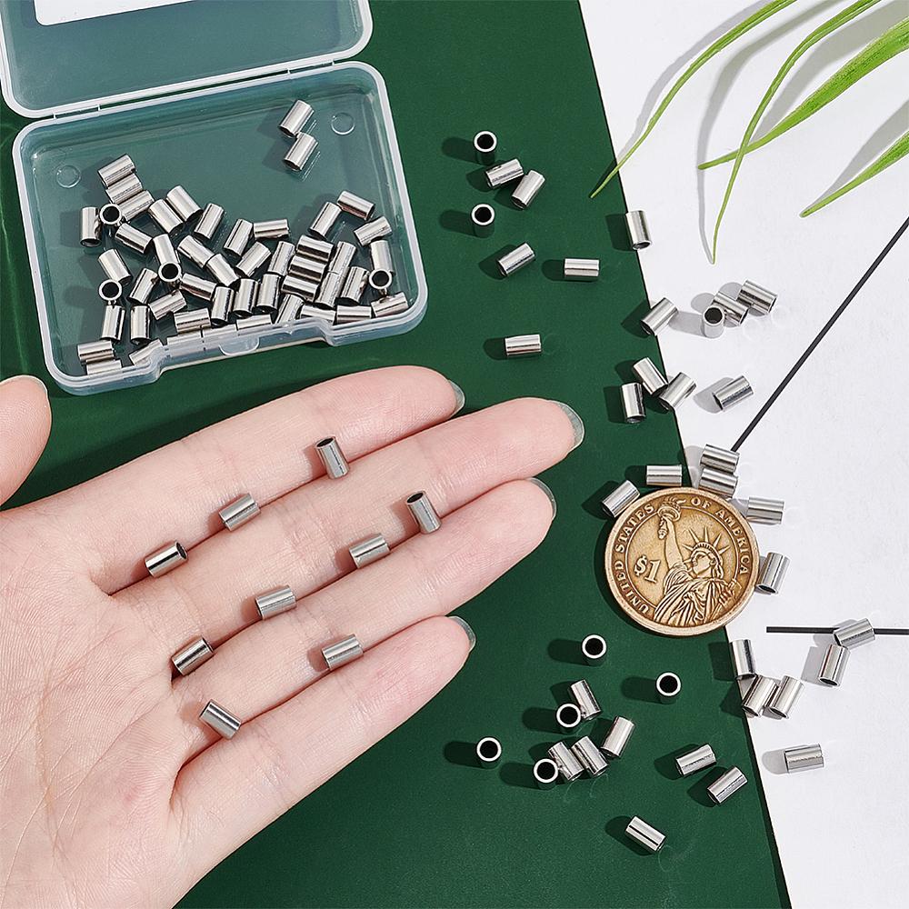 100 ks Korálků z nerezové oceli 304, Trubičkové korálky, Barva nerezové oceli, 6x4mm, S dírkou: 3 mm