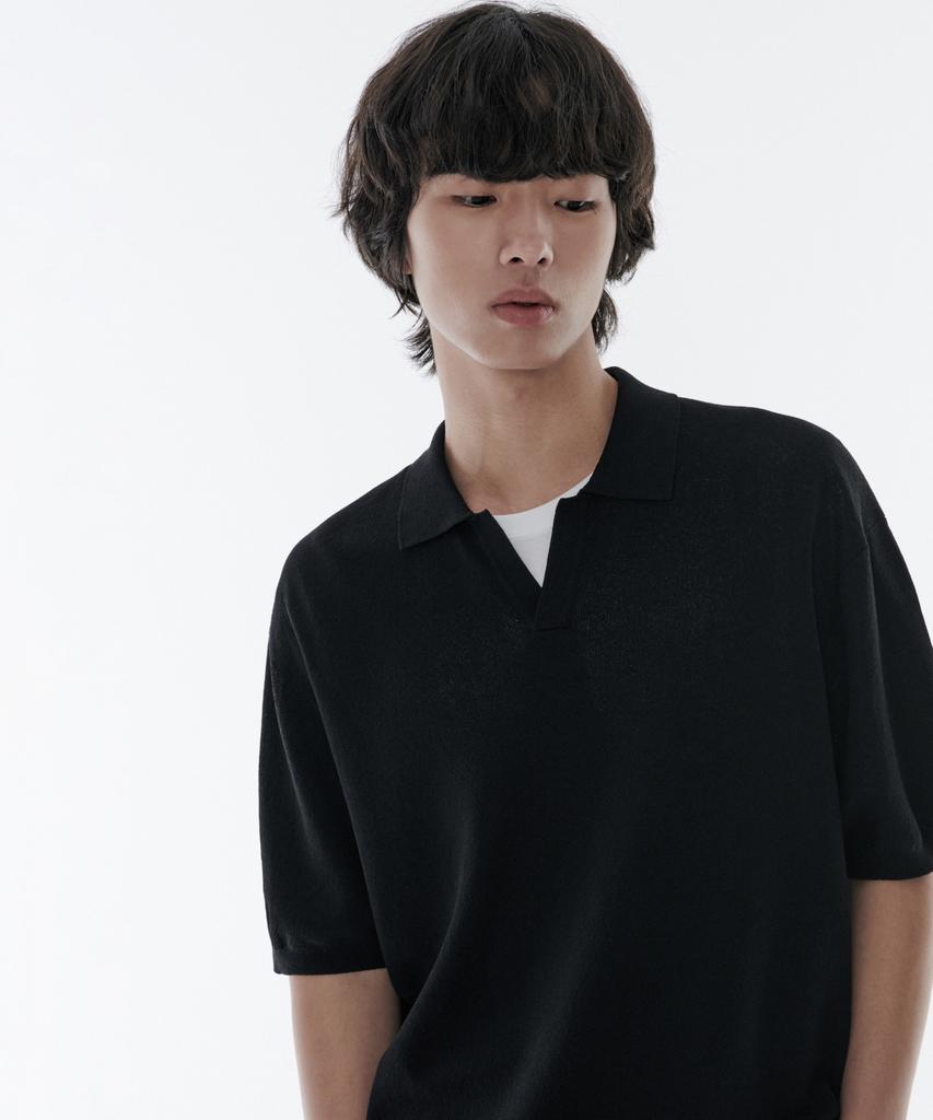 Musinsa Standard Cool Touch Slit Neck Knitted Polo Shirt [Black]