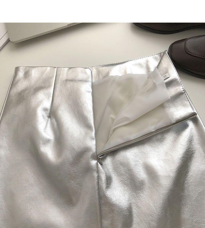 Silver High-Waist Leather Mini Skirt: Anti-Exposure, Korean Style, Versatile for Spring/Autumn, 2025 Women's Fashion