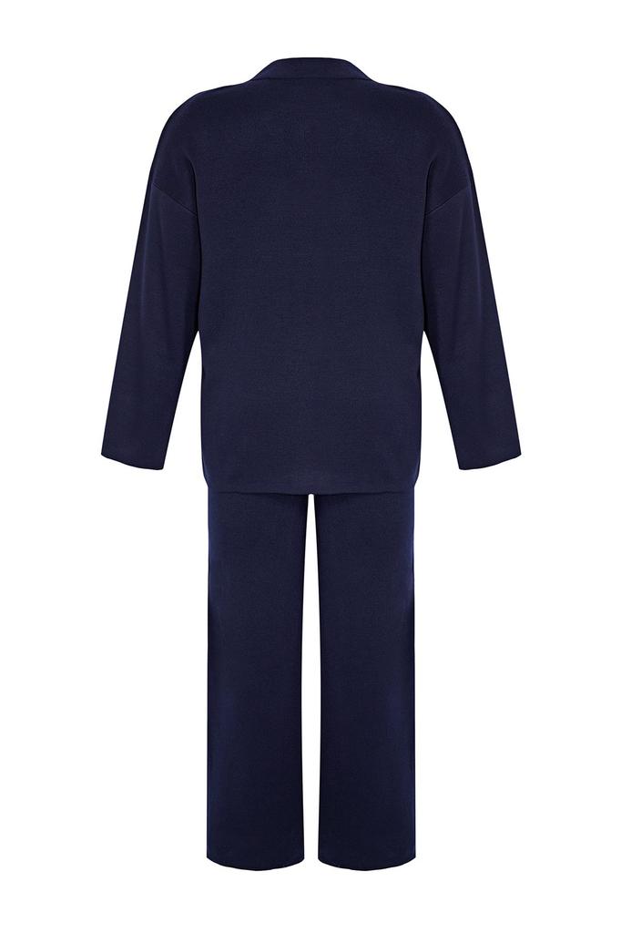 Dámský styl Plus Size Tmavě modrý úplet Plus Size Set spodního a horního dílu