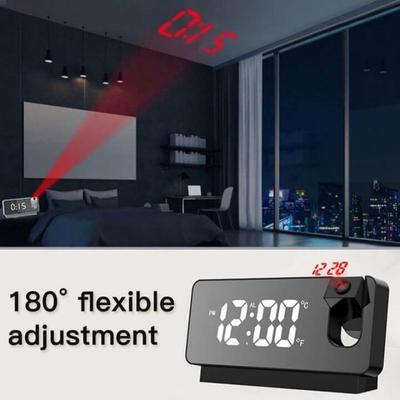 180 ° Zeitprojektor Schlafzimmer Nachttischuhr Spiegelprojektionswecker LED Digitalprojektor Wecker USB-Aufladung