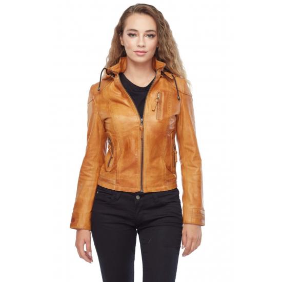 

Женские куртки с капюшоном Желто-коричневая женская кожаная куртка Regular Fit